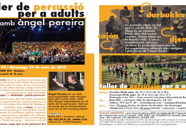 Taller de percussió per adults amb Àngel Pereira a Balaguer