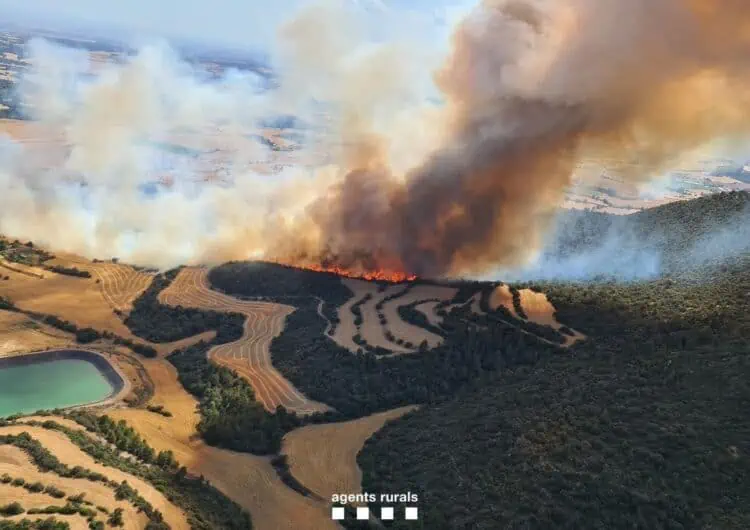 Una desena de dotacions remullen el perímetre i revisen punts calents a l’incendi d’Artesa de Segre